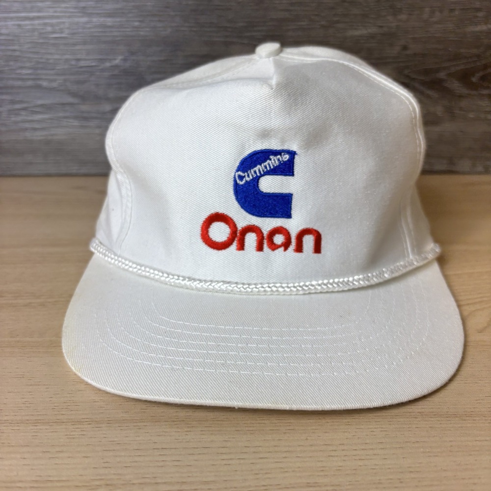 VINTAGE Cummins Onan Hat Cap Snap Back White Embroidered Promo Mens 90s